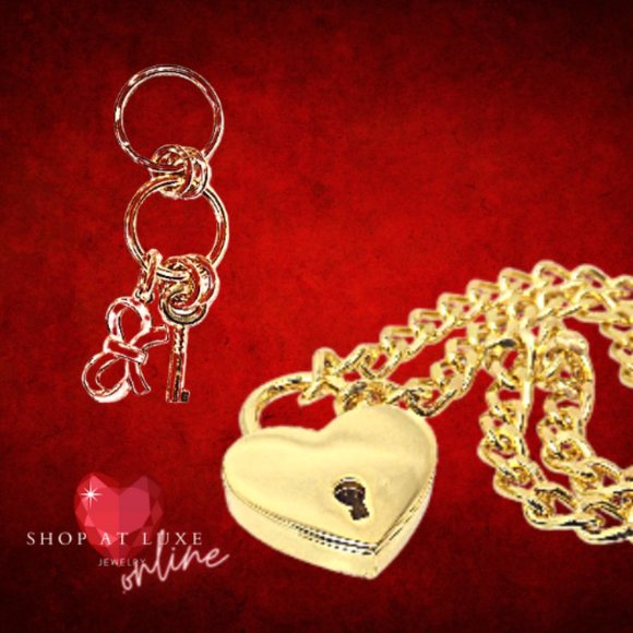 Pink And Gold Keyring With Gold Heart Lock Discreet Choker - Picture 3 of 4
